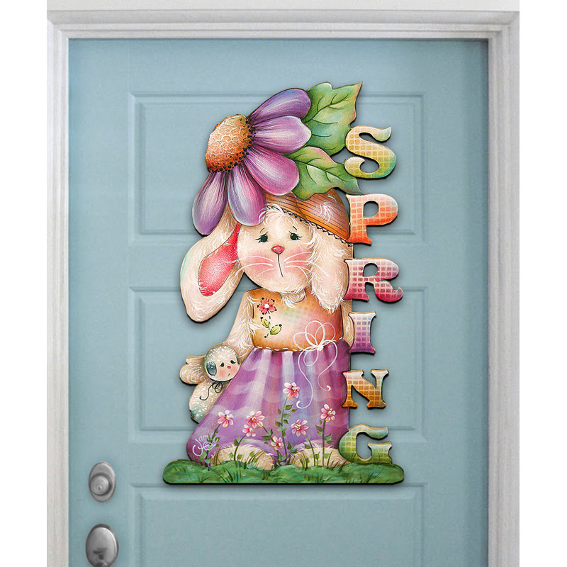 Spring Bunny Wreath Wooden Door Hanger
