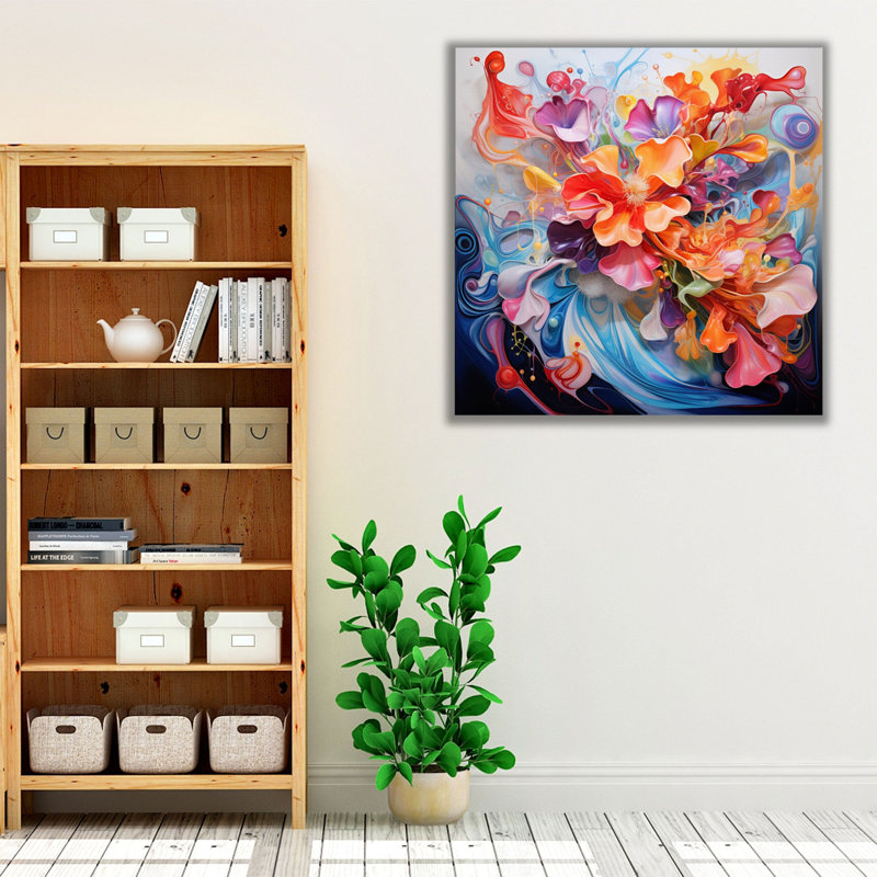 Mouvement floral fluide, impression abstraite 2, H 16 po x l 16 po x P 1,25 po, Papier
