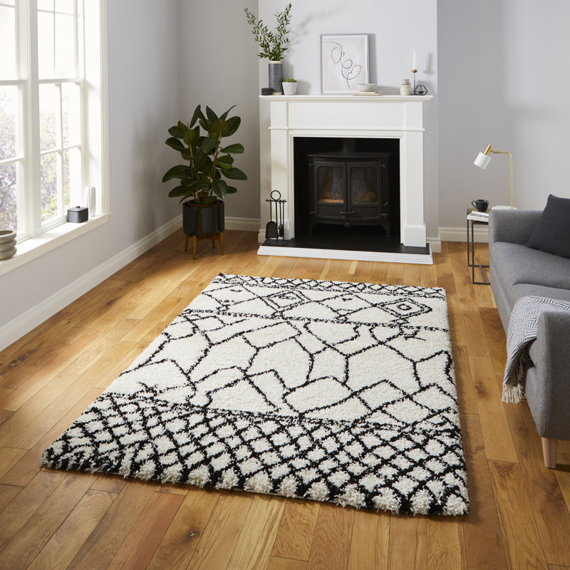 Quon area rug Machine Woven Rectangle White/Black, Rectangle 120 x 170cm