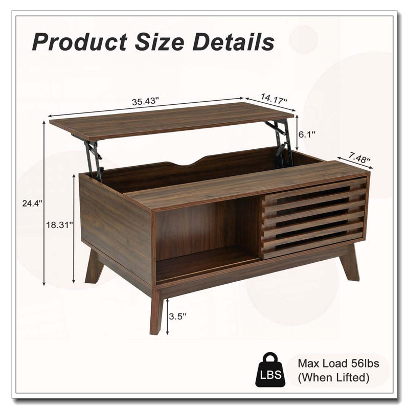 Table basse à plateau relevable avec rangement