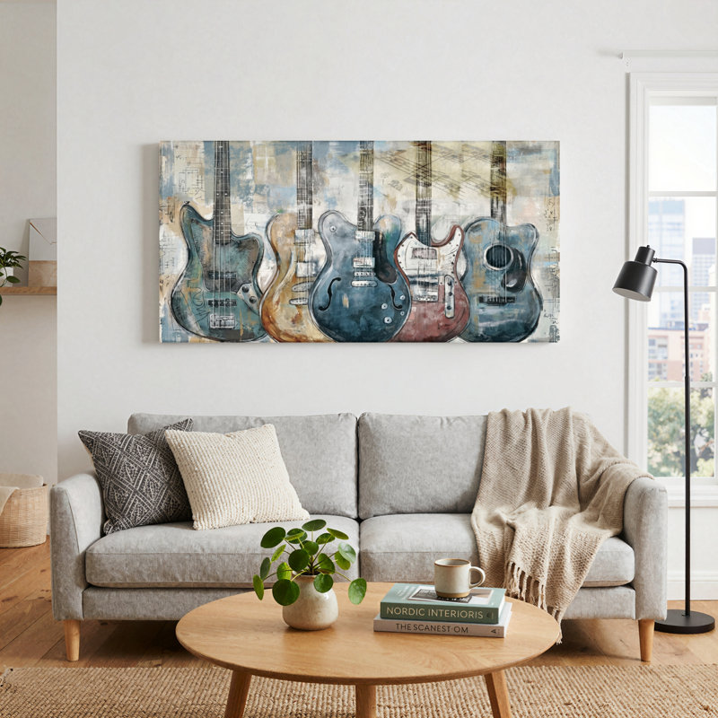 Ensemble d'une toile murale représentant une guitare, L 32 po x H 16 po, Toile tendue