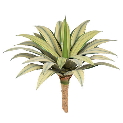 20in Artificial Agave Stakes - Set of 2, Yellow Variegated Narrow Spiny Edge Leaf Faux Succulent Stems, Weatherproof No Pot for Landscape Decor