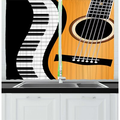 Music Conceptual Piano Keyboard Wave and an Acoustic Guitar Composition Kitchen Curtain -  East Urban Home, BA5685CC6089420385DD8D9C2D543FF9