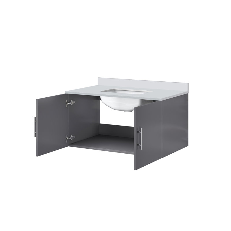 Bath Vanity with White Quartz Top, Quartz, Gris foncé