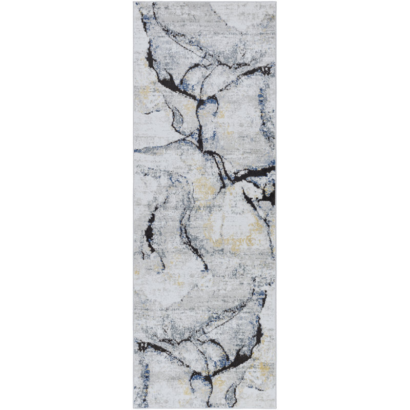 Steve Abstract Gray Area Rug, Runner 2'7" x 10'
