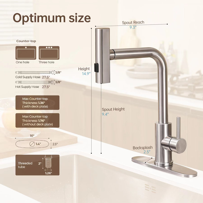 Robinet de cuisine rétractable Keboo, Nickel brossé