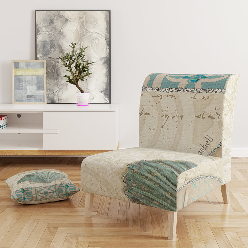 Seastar and Blue Sea Shell II - Nautical & Coastal Upholstered Slipper Chair