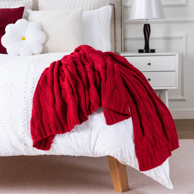 Red Cable Knit Acrylic Throw Blanket 50"x60"
