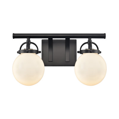 Mellor - 2 lumières - 16 po - Noir mat - Verre blanc mat avec boîtier - Éclairage pour meuble-lavabo