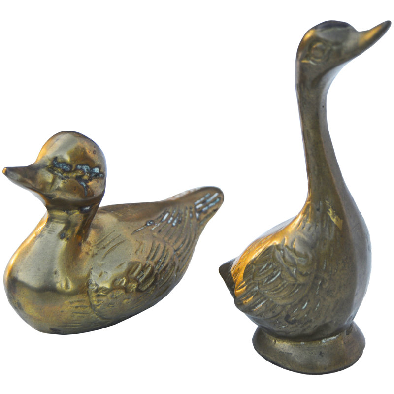 2 Piece Vintage Brass Duckling Set