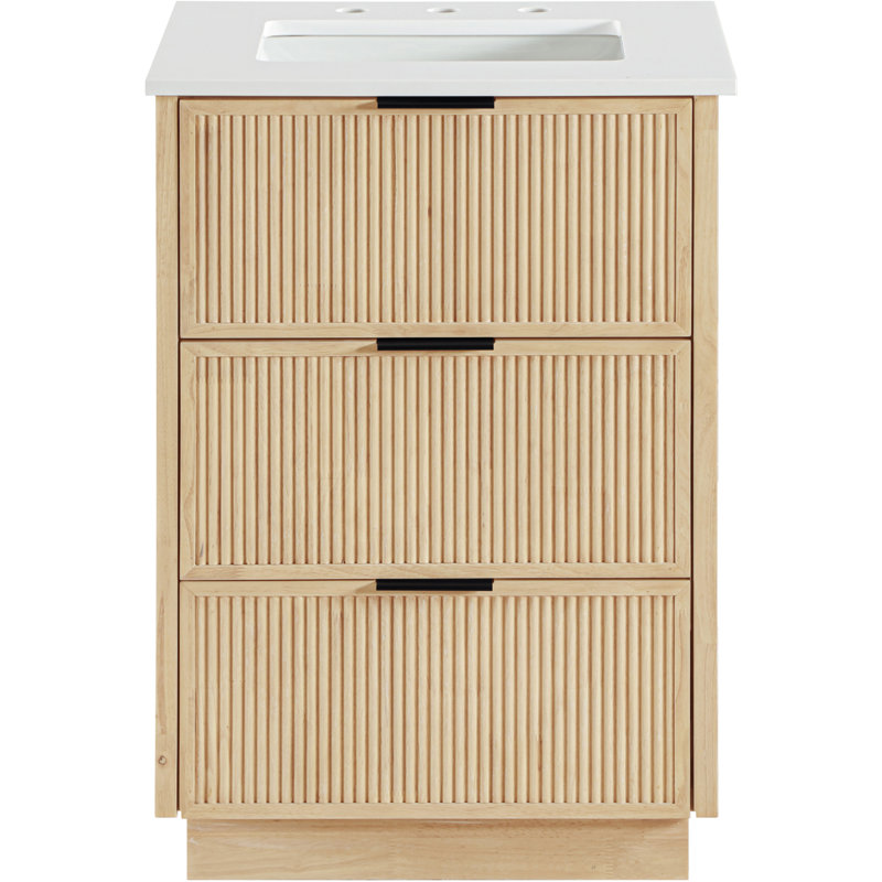 Meuble-lavabo en pierre naturelle et en bois massif 24 po Willard, Naturel, 24"