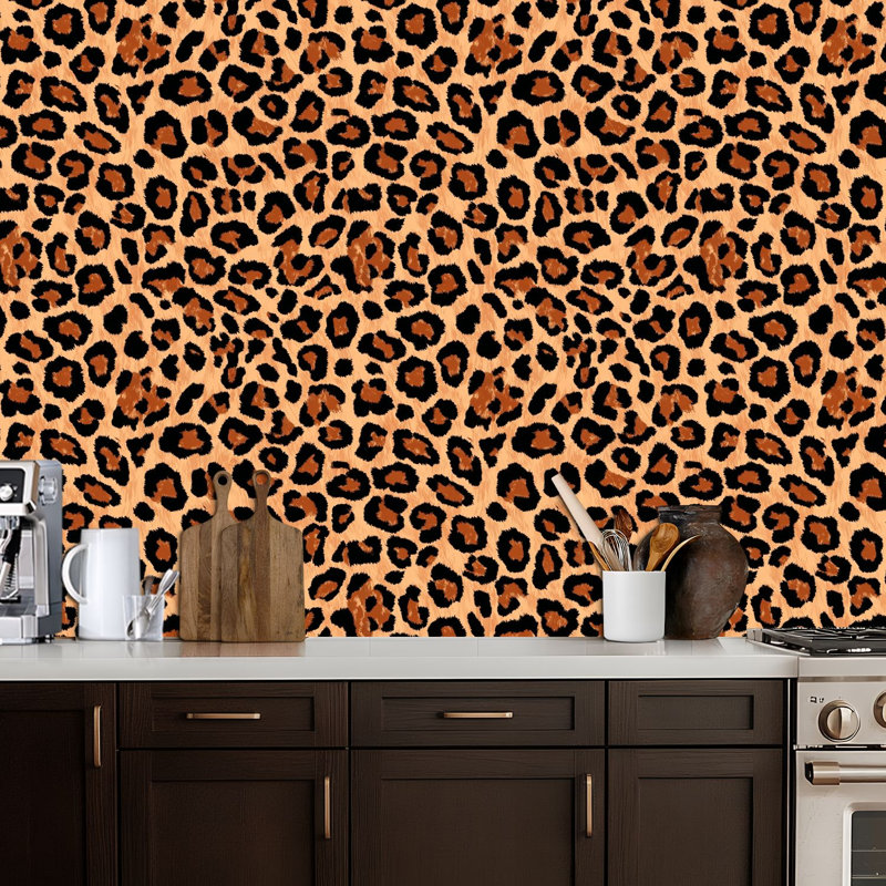 Papier peint adhésif à motif léopard noir et brun avec taches de contact beige et adhésif amovible pour décoration de chambre à coucher 24 po x 118 po