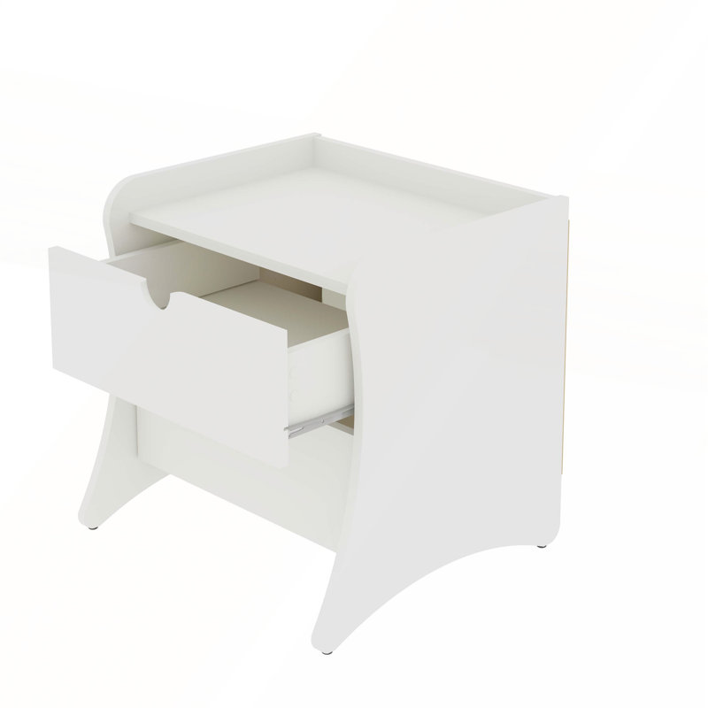 Table de chevet blanche à 2 tiroirs Mid-Century