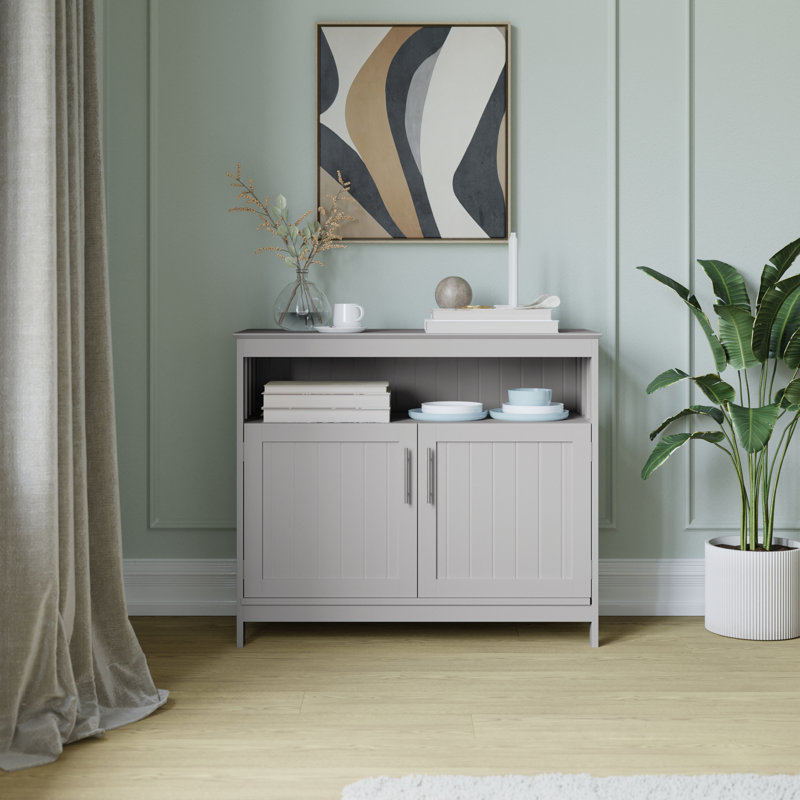 Quintavia Classic Sideboard and Buffet Cabinet with Open and Closed Storage, Gray