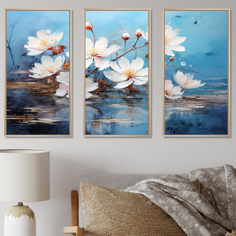 «Reflection Lotus Stillness Meditation», ensemble d'art sur toile Lotus, H 40 po x l 60 po x P 1 po, Cadre naturel flottant