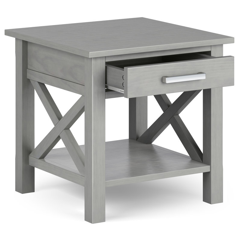 Fog Gray Solid Wood Transitional End Table with Storage