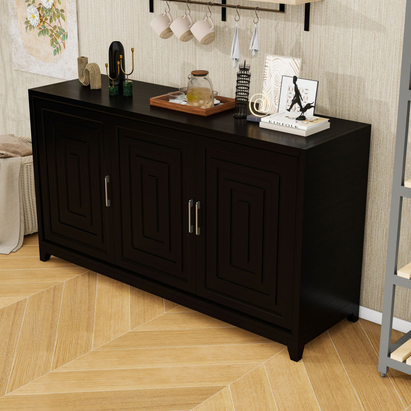 Buffet moderne avec 2 tablettes réglables, meuble télé pour téléviseur de 65 po ou moins, Noir