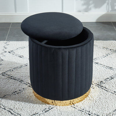 Repose-pieds Charlotte en velours rond avec base dorée (noir)