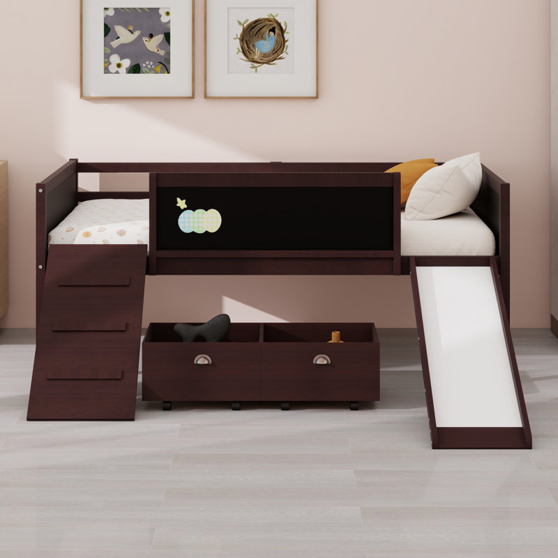 Lit mezzanine avec deux boîtes de rangement pour la chambre à coucher, Espresso