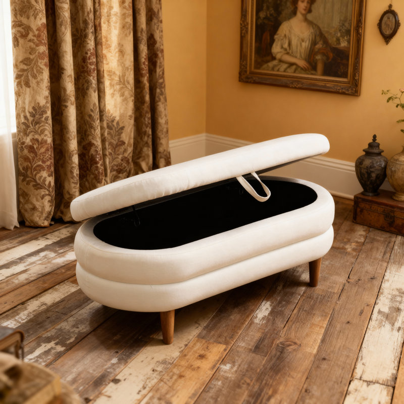 Repose-pieds rembourré avec rangement, Beige