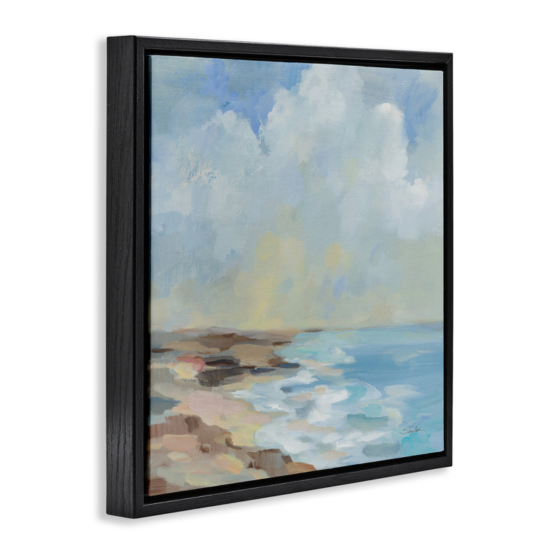  «By The Beach Shore», art mural sur toile par Silvia Vassileva, Cadre flottant noir de jais, H 18 po x l 18 po
