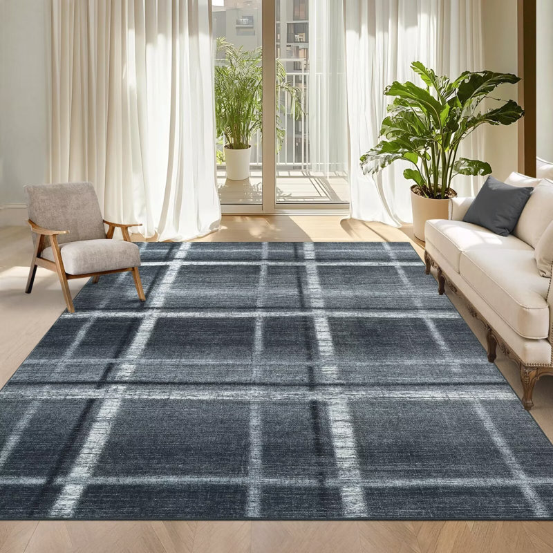 Extra Large Geometric Machine Washable Rug with Non Slip Backing Contemporary Low Pile Foldable Floor Cover for Living Room Bedroom Office