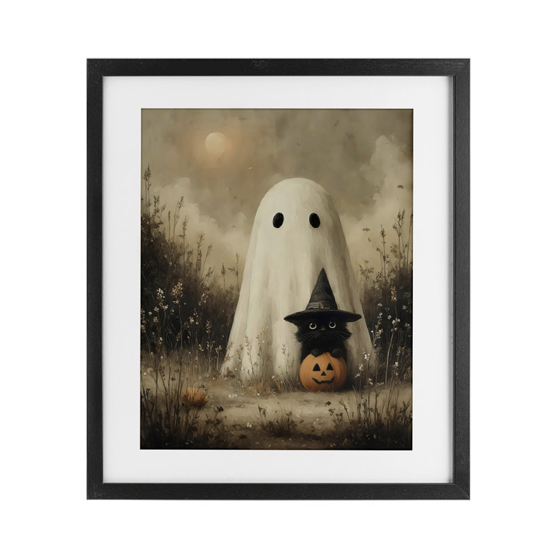 «Ghost & Black Kitten», reproduction sous verre, conception par Arlington Prints, H 21 po x l 17 po, Noir