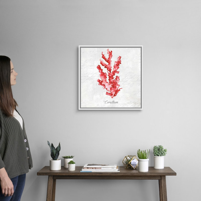 Reproduction d’art graphique sur toile, "Red Sea Coral" par Eva watts, Cadre blanc, H 22 po x l 22 po x P 1,75 po