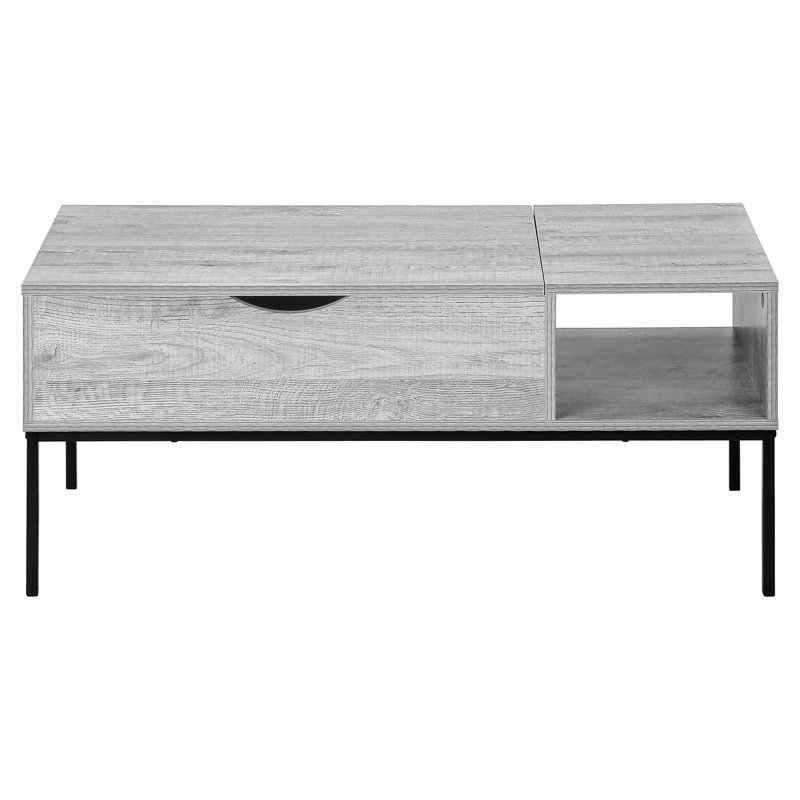 42" Lift-Top Coffee Table In Modern Style, Grey, Black Metal Accents, Hidden Storage With Lift-Top, 42 Inches, Rectangular, Grey Finish, Support, Included Option