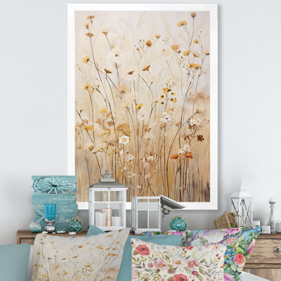 «Beige Wildflowers Garden Whispers VI», reproduction sur toile
