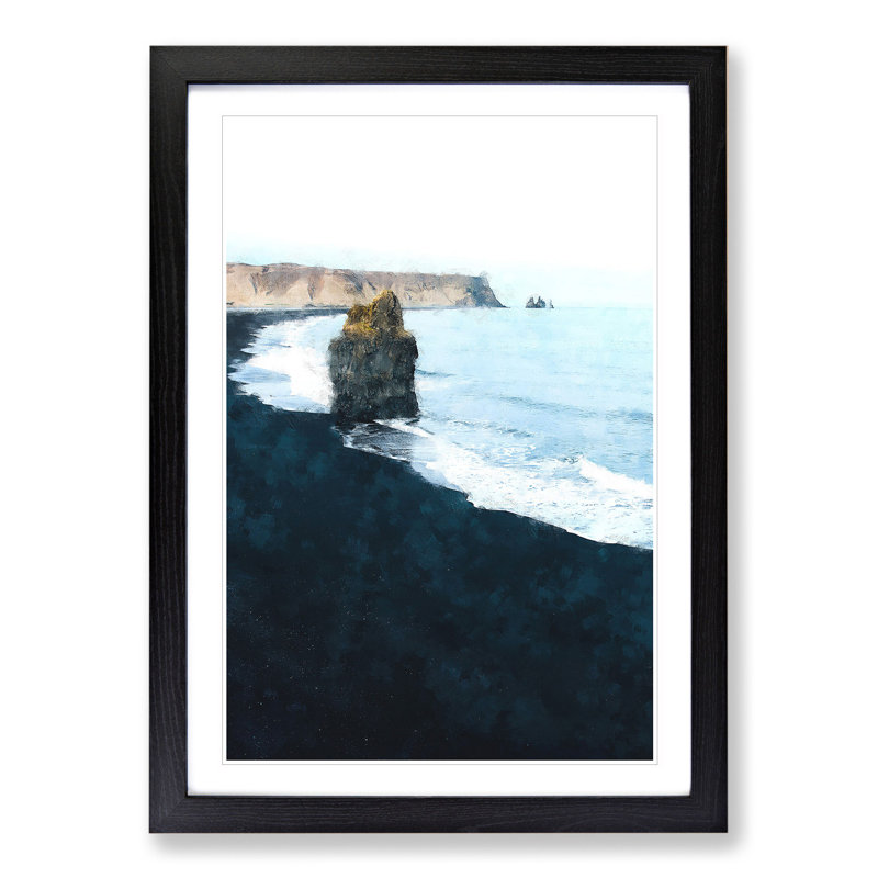 Black Sand Beach in Vik Iceland - Picture Frame Painting, Black Framed, 65cm H x 48cm W x 2cm D