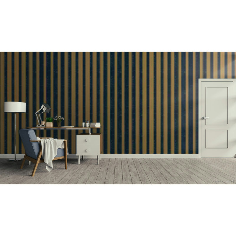 Italian Classics 4 Stripe 3D Embossed Wallpaper Roll, Navy