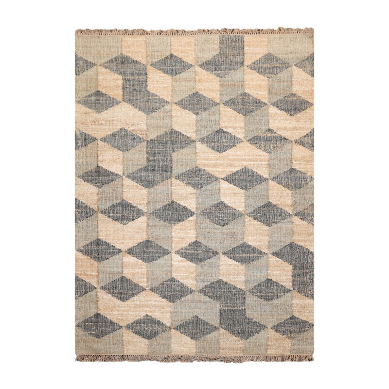 Tapis oriental à motif oriental en jute tissé à la main beige, gris 5 po x 6 po x 7 po