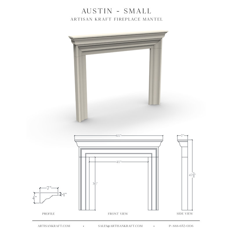 Encadrement de cheminée en pierre avec foyer biseauté Austin, Gris, P 9 po x H 53,75 po x l 73 po