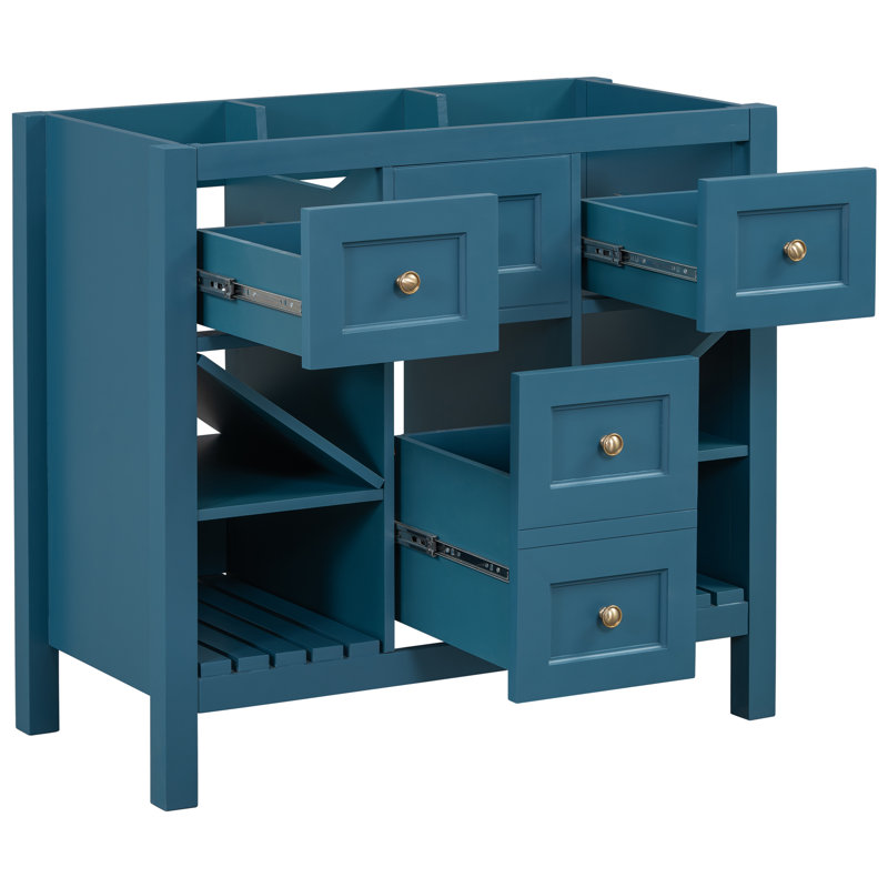 Meuble-lavabo autoportant de 5 po | structure en bois massif | 5 tiroirs et portes à fermeture douce | armoire de rangement | lavabo non inclus