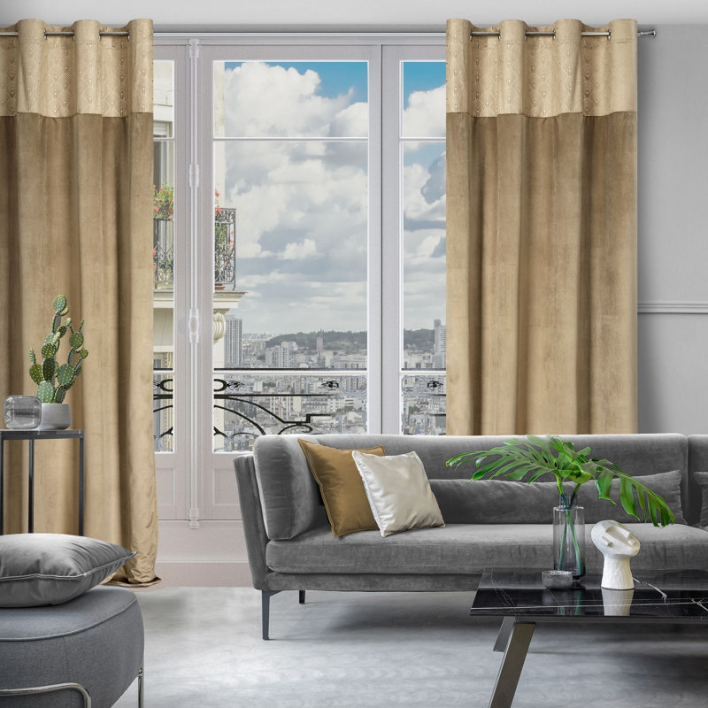 Design 91 Polyester Room Darkening Eyelet Curtains Panel, Beige