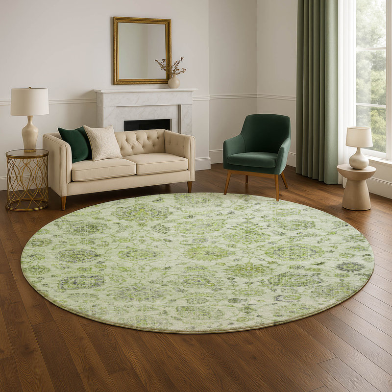 Premium Machine Washable Ashington AMF1833 Damask Rug, Round 8'