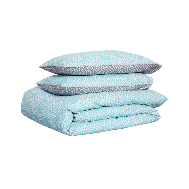 Cotton Duvet Cover with Pillowcases Included, Double - 2 Standard Pillowcases, Blue, Polka Dots