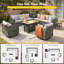 Ensemble de conversation de terrasse modulaire en osier 11 pièces avec table de foyer et chaises berçantes Aliva, ensemble modulaire pour 8 personnes-1121271117