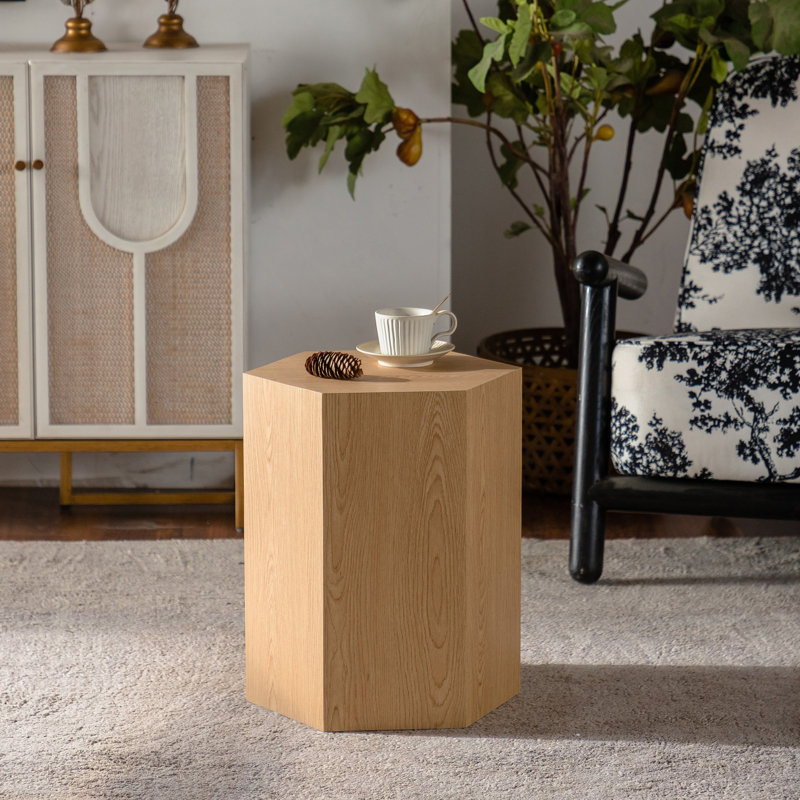 Table basse Hexagon, table de bout moderne, Bois naturel