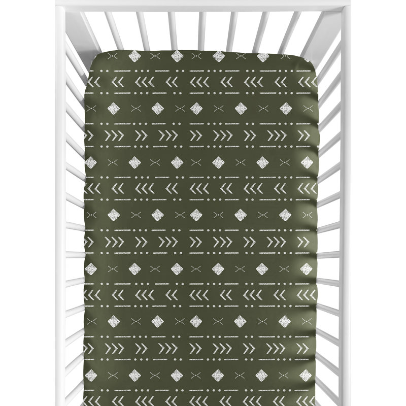 Drap-housse pour lit de bébé Boho Tribal, Vert chasseur / blanc