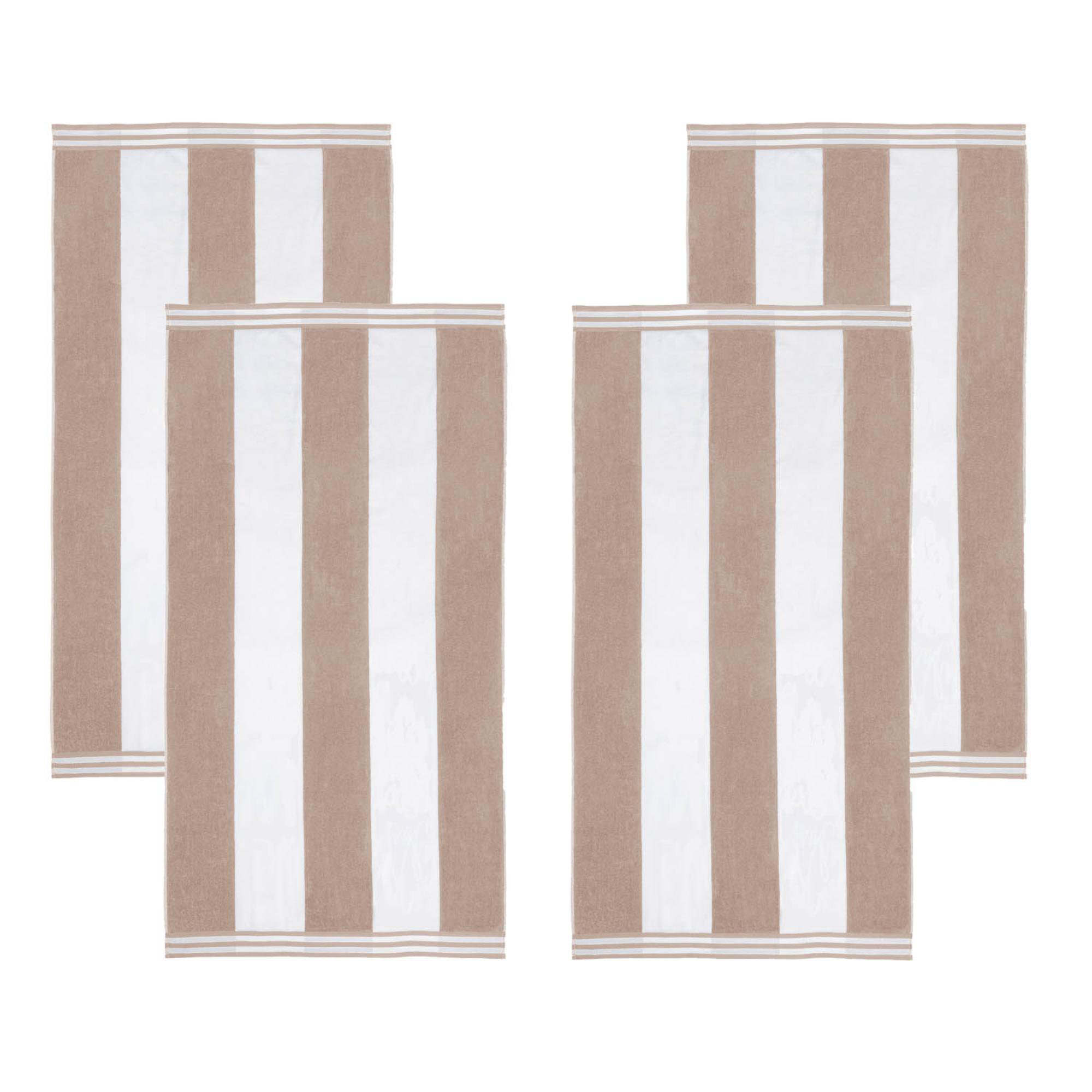 Calheta Cotton Oversized Cabana Stripe Beach Towels, 4, Taupe