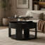 Table basse ronde avec plateau relevable, rangement dissimulé et hauteur réglable. Style champêtre et minimaliste moderne.-569186107