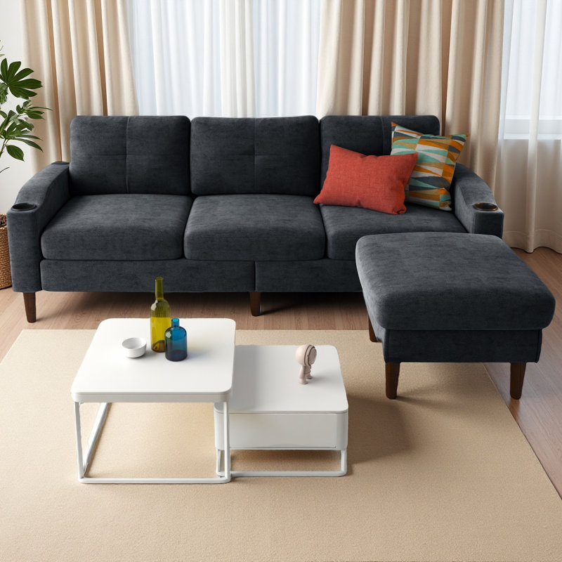 Canapé et méridienne rembourrés 2 pièces Geppie, Tissu gris foncé, H 31,8 po x l 78 po x P 42,73 po