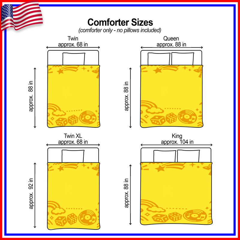 Yellow Retro Icons Comforter, Twin