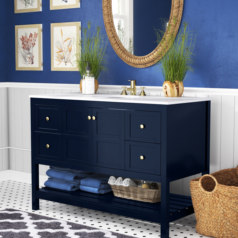 Krish 48'' Single Bathroom Vanity with Top, Blue