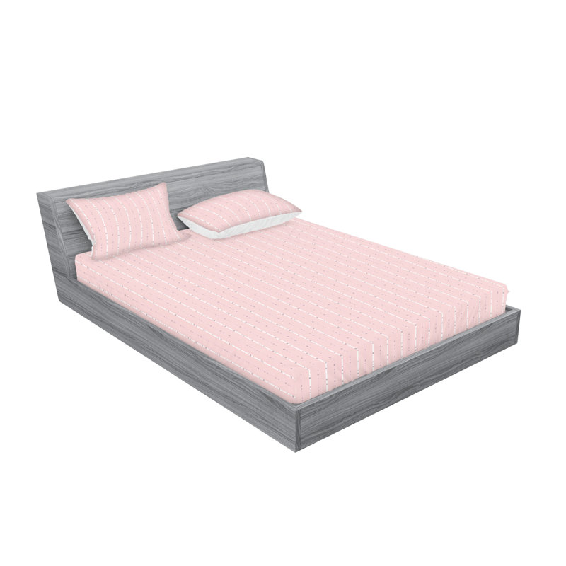 Ambesonne Fitted Sheet & Shams, King Sheet Set with 2 Pillowcases, Pale Pink/White/Mauve Abstract