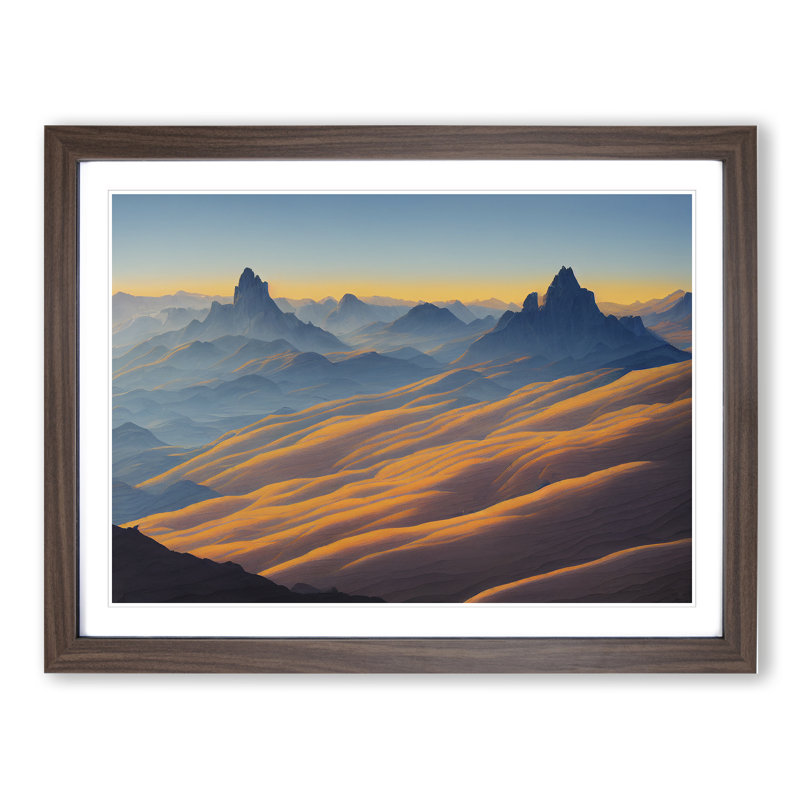 Flawless Mountain Sunrise - Single Picture Frame Print, 25cm H x 34cm W x 2cm D, Walnut