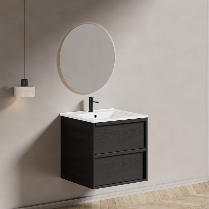 Meuble-lavabo mural 24 po avec évier et tiroirs en céramique