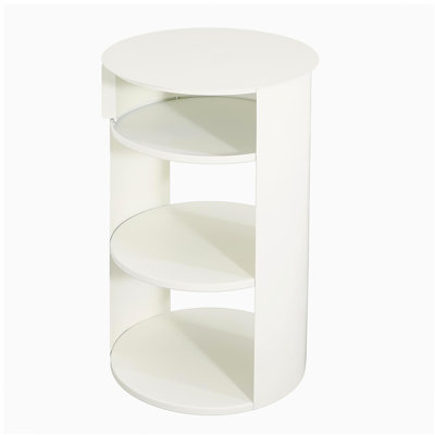 Indoor 3-Tier Metal Round Side Table with Sliding Door Cabinet, Matte White